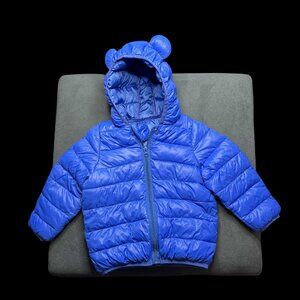 Blue Kids Puffer Coat With Teddy Bear Ears